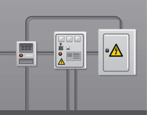 Ilustración Equipos Energía Eléctrica Edificio — Vector de stock