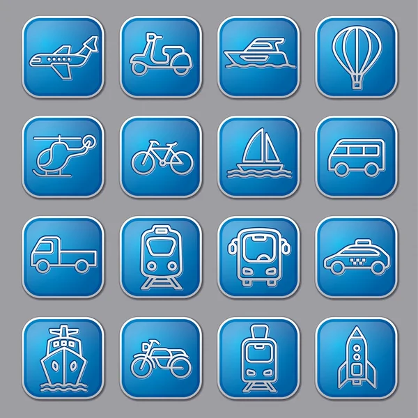 Conjunto Iconos Concepto Azul Botones Transporte — Vector de stock