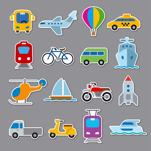 Jeu Illustrations Plates Pour Autocollants Concept Transport — Image vectorielle