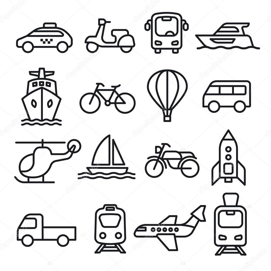 set of black white concept icons of transport