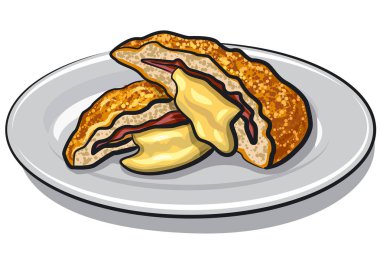 escalope bir plaka üzerinde eritilmiş peynir ile gösteren resim