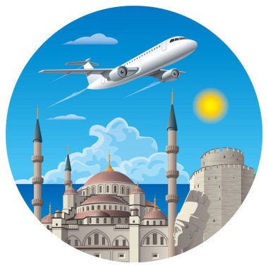 uçuş ve Türkiye'ye seyahat kavramı çizimi