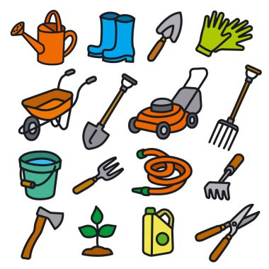 Bahçe aletleri ve donanımları Icon set çizimi