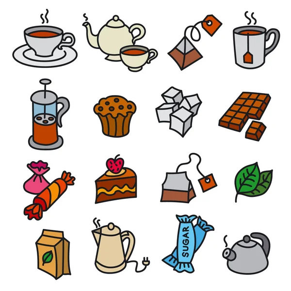 Illustration Dessert Tea Icons — Stock Vector