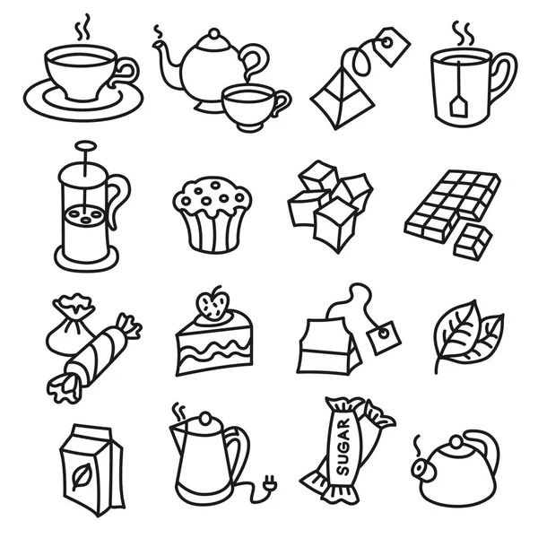 Illustration Different Dessert Tea Icons — Stock Vector