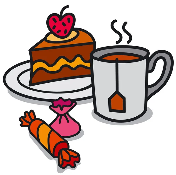 Ilustración Caliente Taza Pastel Con Dulces — Archivo Imágenes Vectoriales