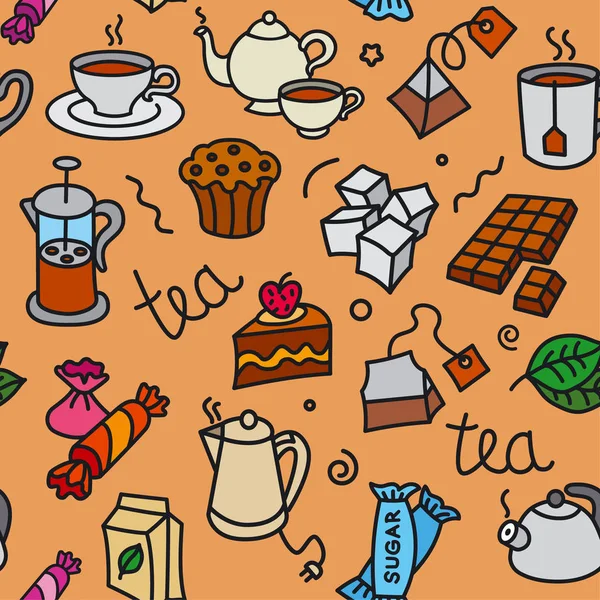 Εικονογράφηση Της Διάφορα Επιδόρπιο Και Τσάι Χωρίς Ραφή Πρότυπο — Διανυσματικό Αρχείο