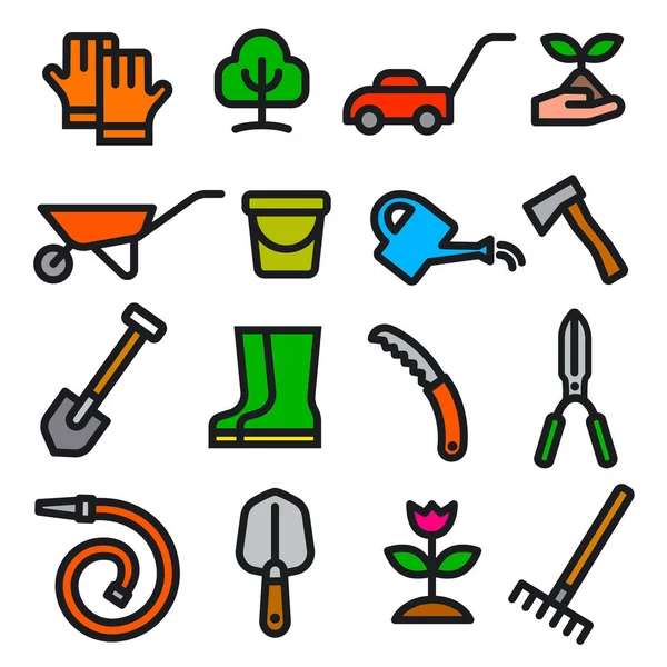 Herramientas de jardín icono conjunto — Vector de stock