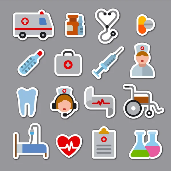 Medicine stickers and icons — Stock Vector