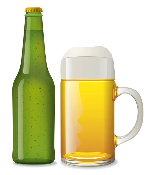 Botella de cerveza y taza — Archivo Imágenes Vectoriales
