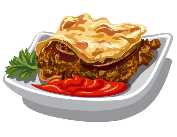 Moussaka y salsa — Vector de stock