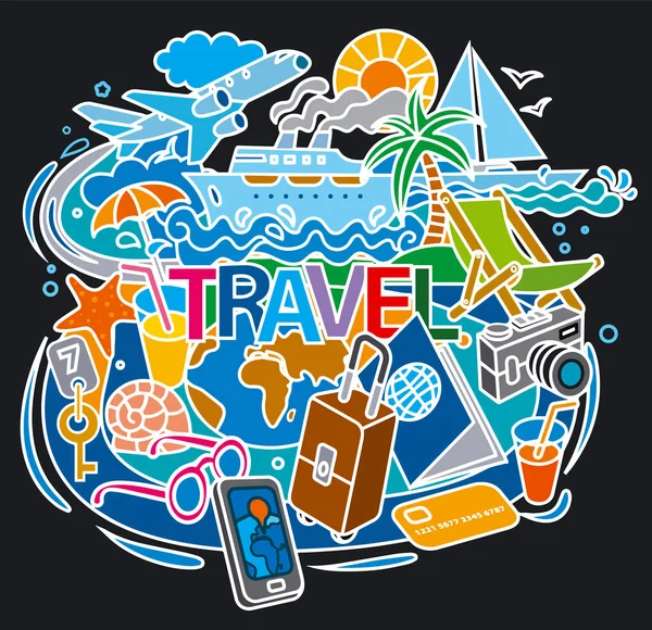 Concept doodle pour voyager — Image vectorielle