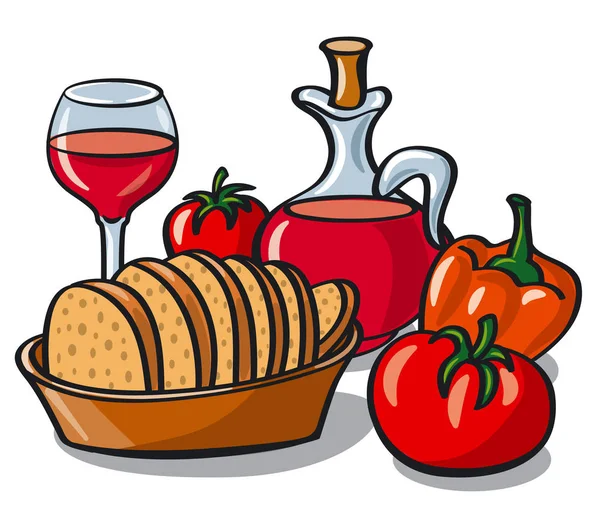 Vegetables and wine — Stock Vector