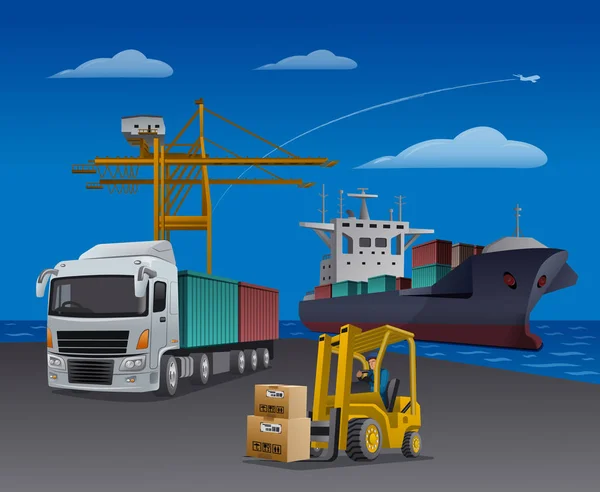 Szállítmányozási logisztika a kikötőben — Stock Vector