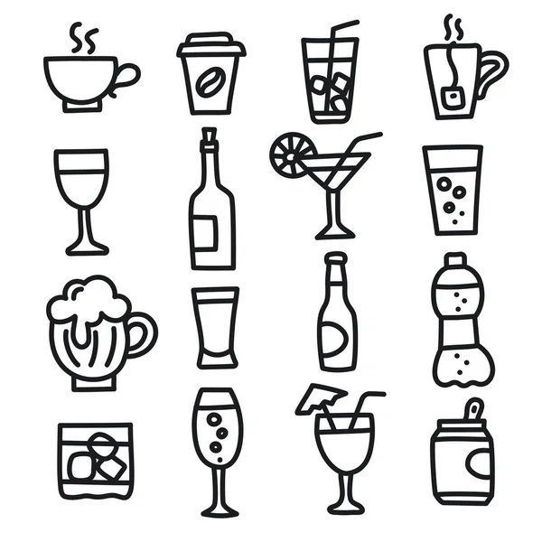 Ilustração Conjunto Ícones Bebidas — Vetor de Stock