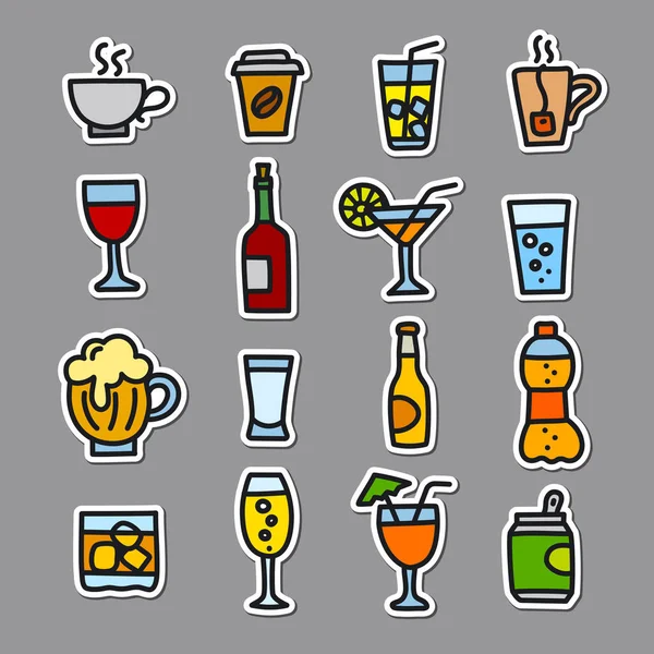 Illustration Beverages Stickers Set — Stock Vector
