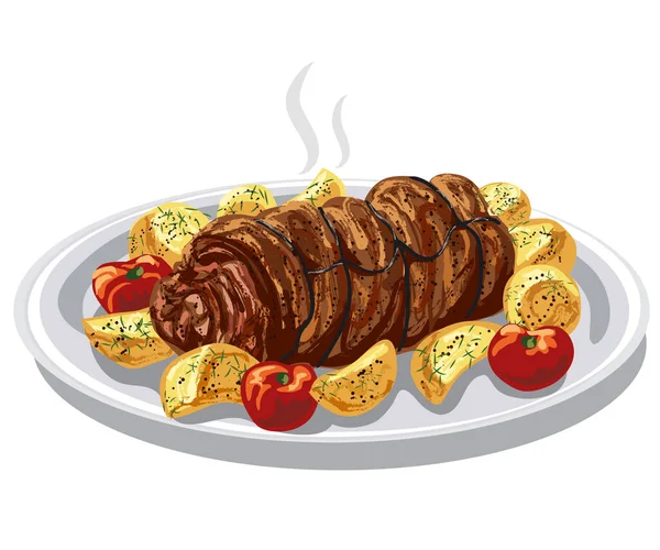 Ilustración Del Roulade Carne Asada — Vector de stock