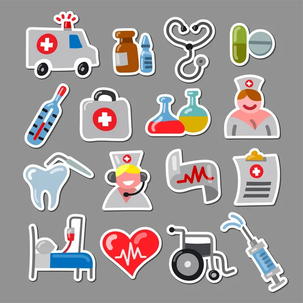 Illustration Medicine Stickers Set — Stock Vector