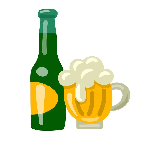 Copo Cerveja Garrafa — Vetor de Stock