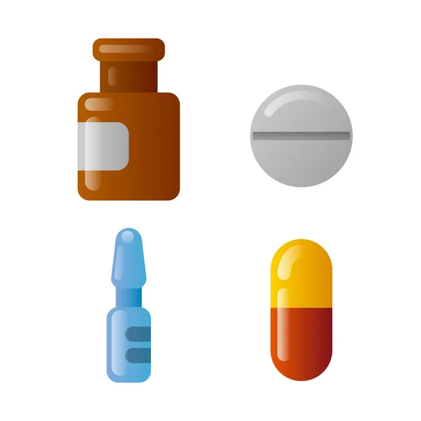 Ilustración Del Conjunto Iconos Medicamentos — Vector de stock