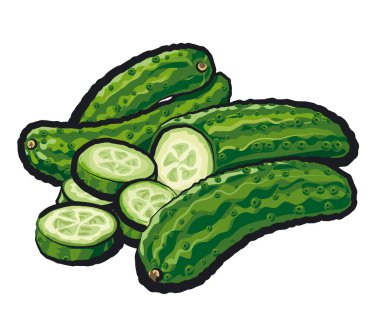 Dilimlenmiş taze salatalıkların çizimi