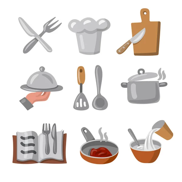 Ilustracja Gotowania Przygotowania Żywności Ikony Zestaw Kreskówek — Wektor stockowy