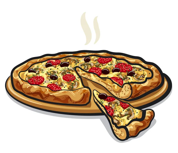 色拉米披萨的图解 — 图库矢量图片