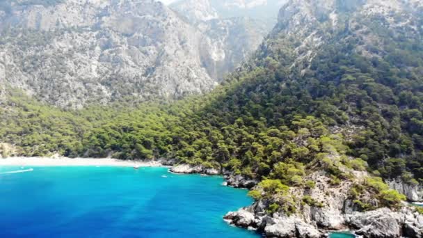 Flygfoto Över Stänk Havsvågor Och Strand — Stockvideo