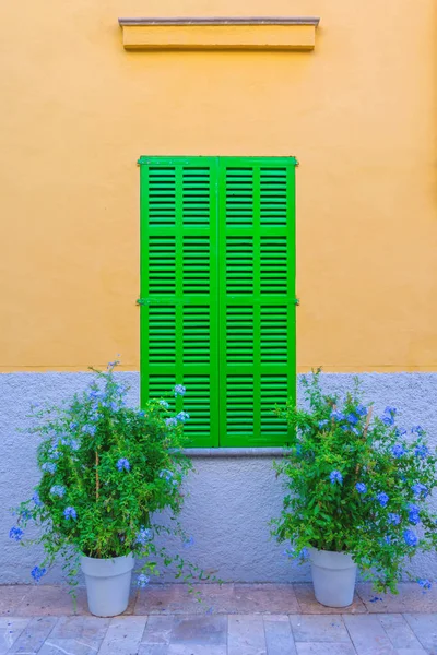 Ventana Verde Sobre Antigua Casa Tradicional Mallorca España — Foto de Stock
