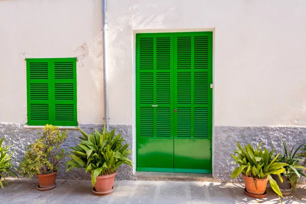 Puerta Verde Ventana Verde Antigua Casa Tradicional Mallorca España — Foto de Stock