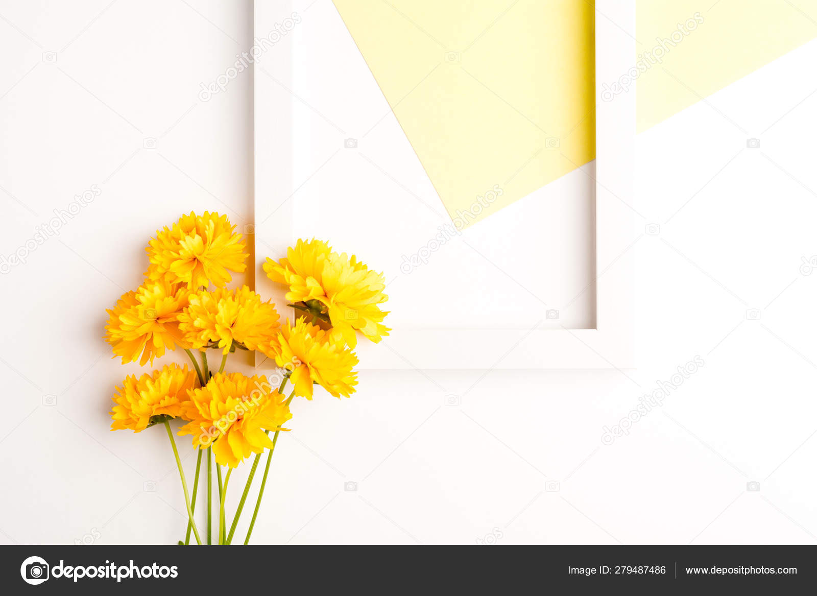 Download Yellow Flowers Frame Mockup White Background Yellow Triangle Stock Photo C Vika Bta Com Ua 279487486 PSD Mockup Templates