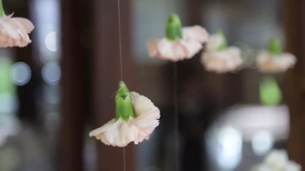 Flores brotes colgando de los hilos como decoración de la boda . — Vídeos de Stock