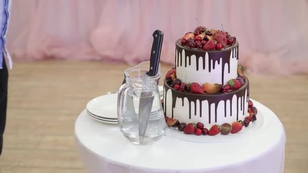 Bolo de casamento antes de ser cortado — Vídeo de Stock