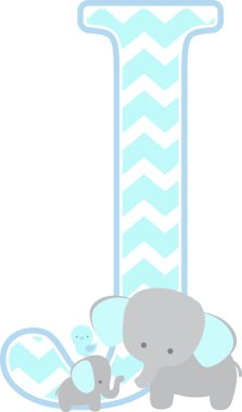 ilk j sevimli fil ve beyaz arka plan üzerinde izole küçük bebek fil. Babalar günü kartı, Bebek Çocuk Doğum Duyurular, çocuk odası dekorasyon, parti tema veya Doğum günü daveti için kullanılabilir