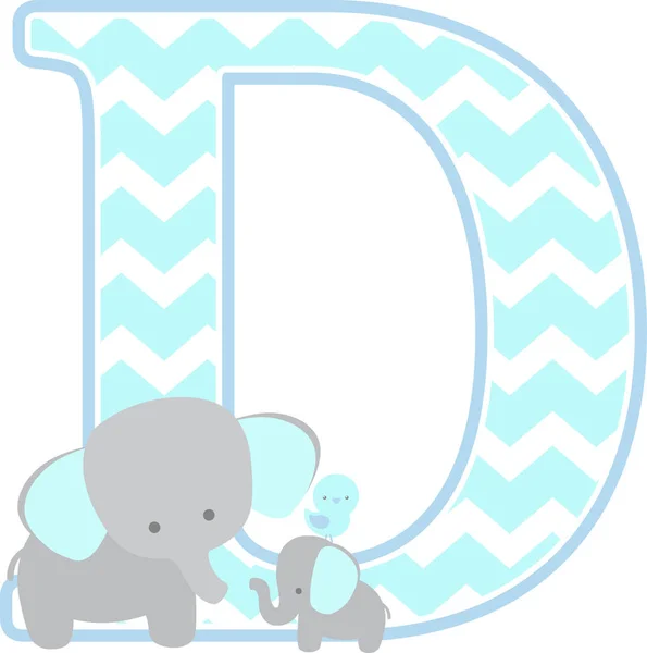 Initial Cute Elephant Little Baby Elephant Isolated White Background Can — Stock Vector