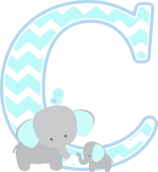 かわいい象と小さな象の赤ちゃんを白い背景に分離された初期 父の日のカード 赤ちゃん男の子誕生のお知らせ 保育所の装飾 パーティのテーマや誕生日の招待状に使用できます — ストックベクタ
