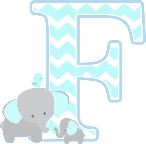 Initial Avec Éléphant Mignon Petit Éléphant Isolé Sur Fond Blanc — Image vectorielle