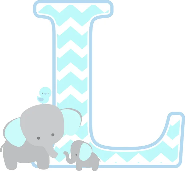 Inicial Con Elefante Lindo Pequeño Elefante Bebé Aislado Sobre Fondo — Vector de stock