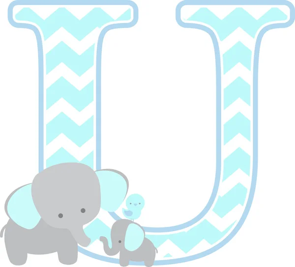 Iniziale Con Simpatico Elefante Piccolo Elefante Bambino Isolato Sfondo Bianco — Vettoriale Stock