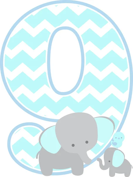 Number Cute Elephant Little Baby Elephant Isolated White Background Can — Stock Vector