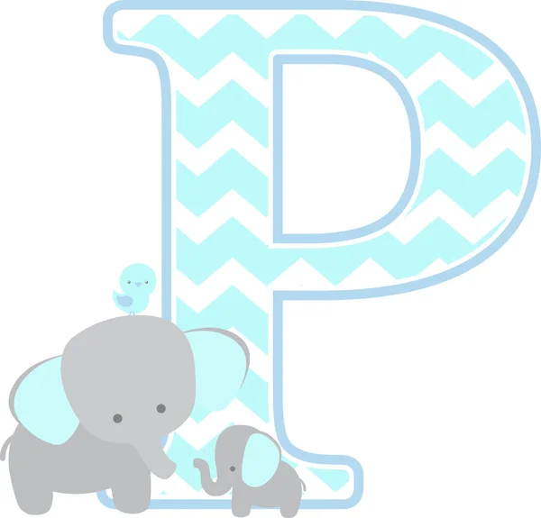 Initial Cute Elephant Little Baby Elephant Isolated White Background Can Stock Vector