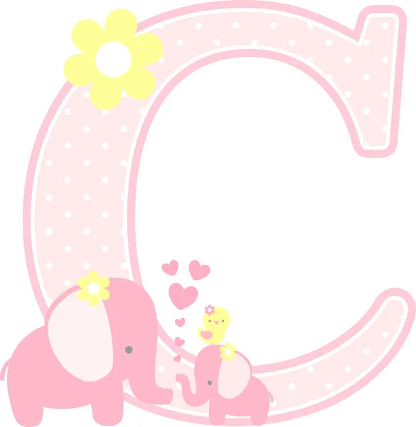 Initial Cute Elephant Little Baby Elephant Isolated White Can Used — Stock Vector