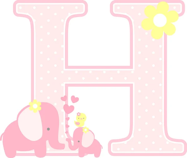 Initiale Mit Niedlichen Elefanten Und Kleinen Baby Elefanten Isoliert Auf — Stockvektor