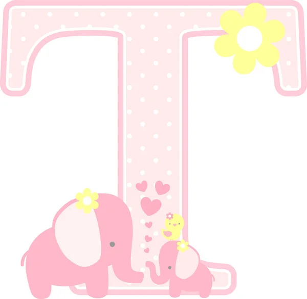 Initial Cute Elephant Little Baby Elephant Isolated White Can Used — Stock Vector