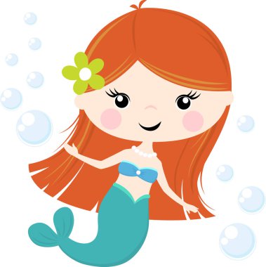 sevimli küçük denizkızı illüstrasyon izole beyaz, kız bebek ve çocuklar için tasarım üzerinde