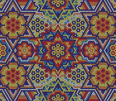 Meksika huichol sanat tarzı ile renkli soyut Dikişsiz desen vektör çizim 