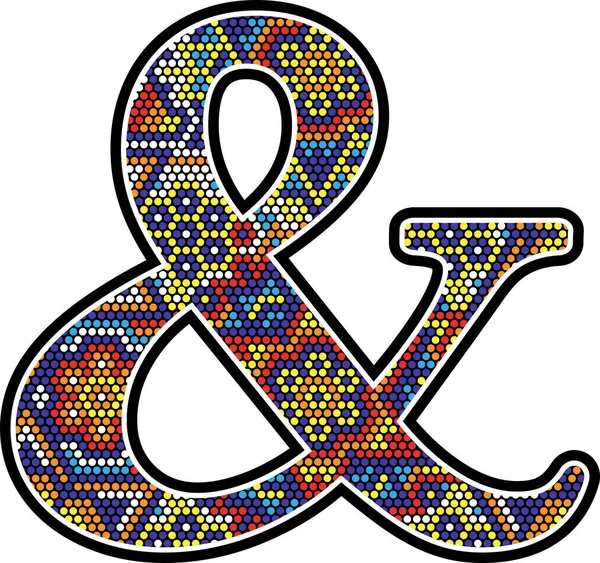 Ampersand Symbool Met Kleurrijke Stippen Abstract Design Met Mexicaanse Huichol — Stockvector