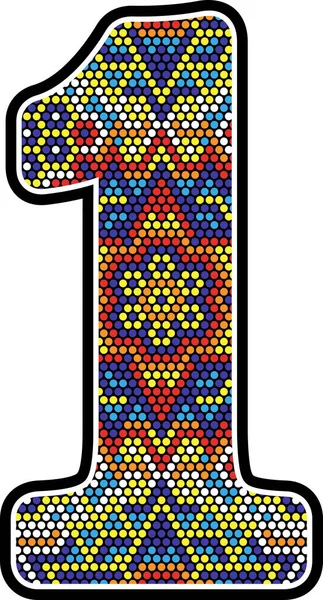 Number Colorful Dots Abstract Design Mexican Huichol Art Style Isolated — Stock Vector