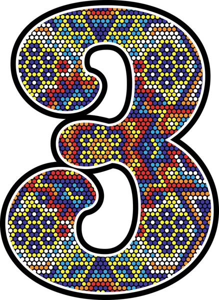 数字3与五颜六色的点抽象设计与墨西哥 Huichol 艺术风格 — 图库矢量图片