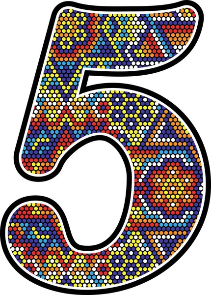 数字5与五颜六色的点抽象设计与墨西哥 Huichol 艺术风格查出在白色背景 — 图库矢量图片
